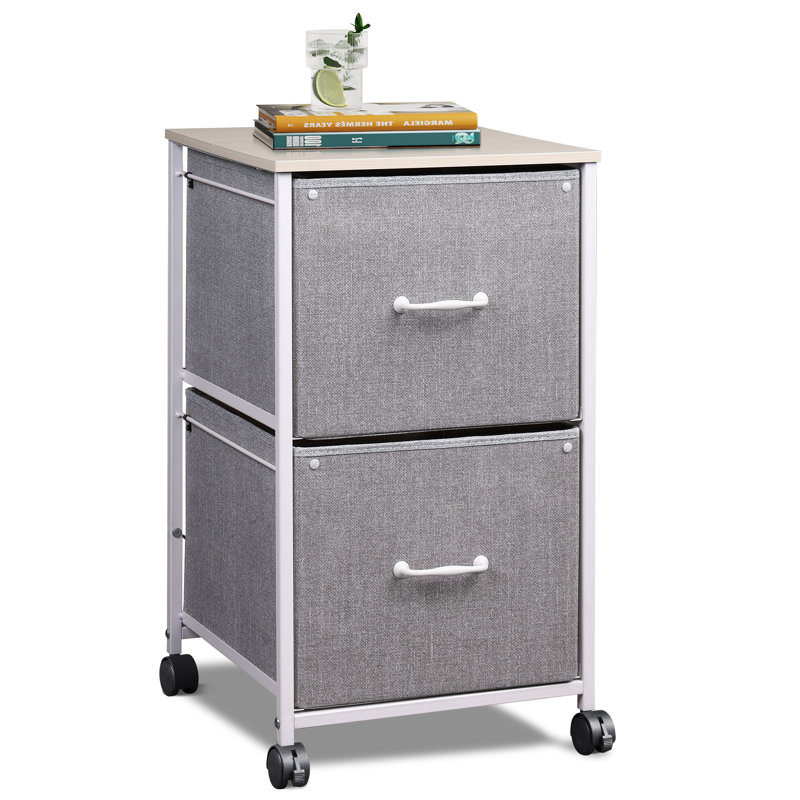 Kahira 2 Drawer Mobile File Cabinet, Wood Top Home Office Filing Cabinets, Printer Cabinet Fits Letter Files, Light Gray