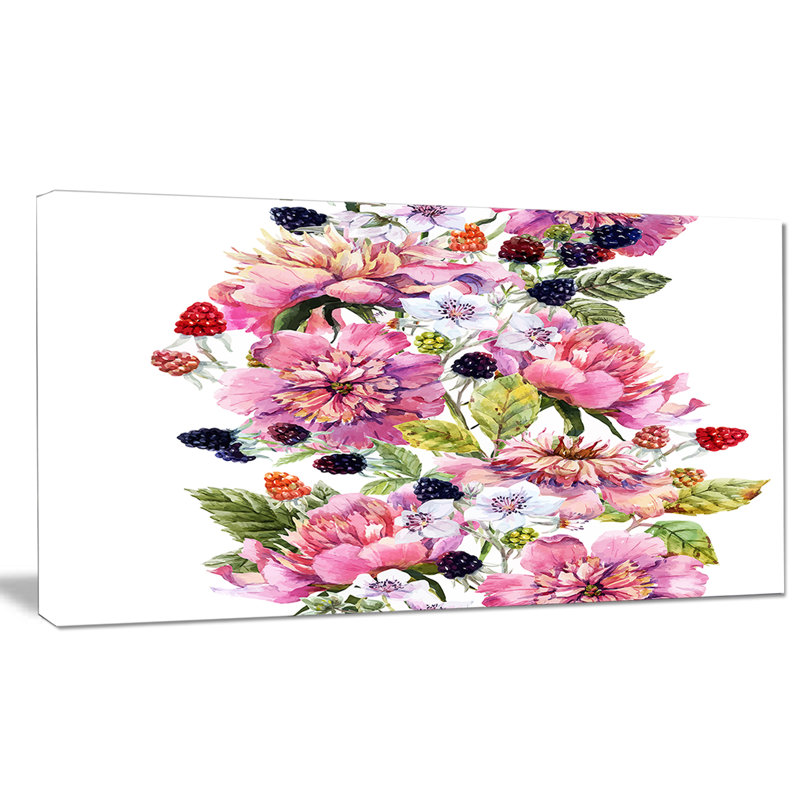 « aquarelle rose composition », reproduction d’art sur toile tendue, H 16 po x l 32 po x P 1 po