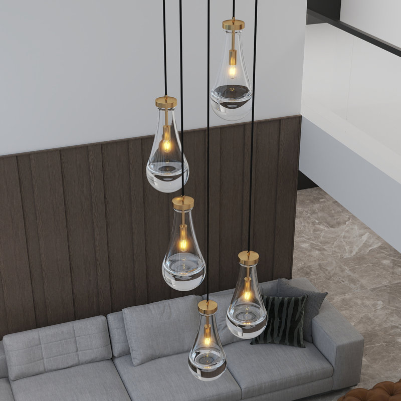 Luminaire suspendu grappe 5 lumières, Doré