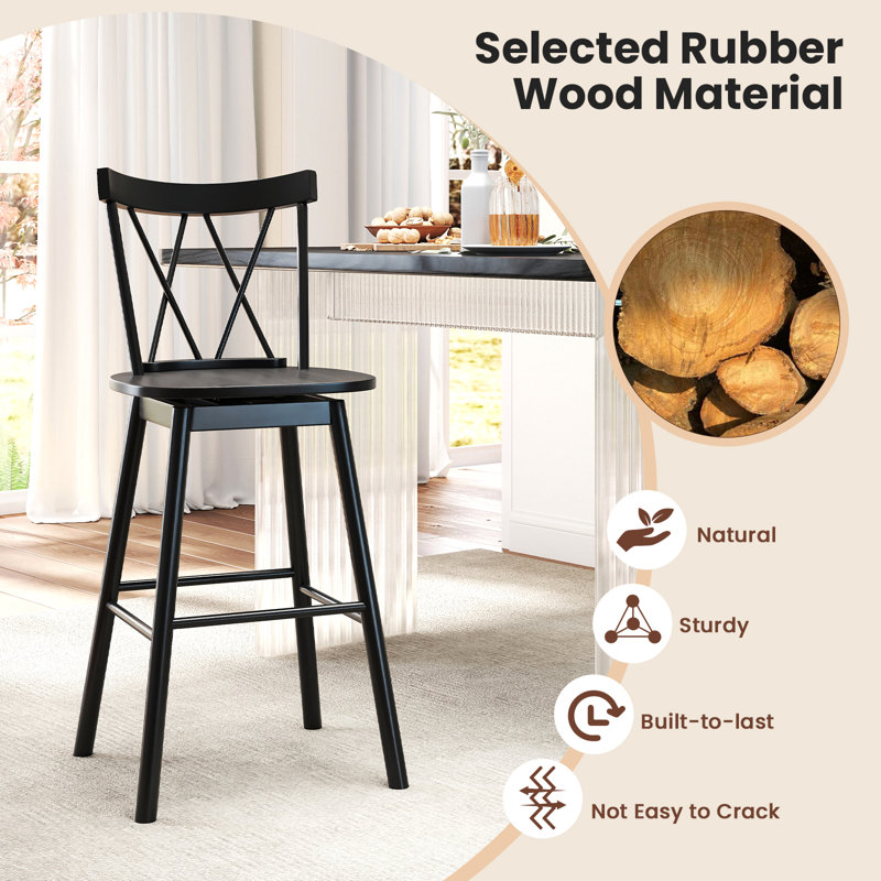 Swivel Solid Wood Counter Stool with Solid Wood Frame, Bar Stool (29” Seat Height)