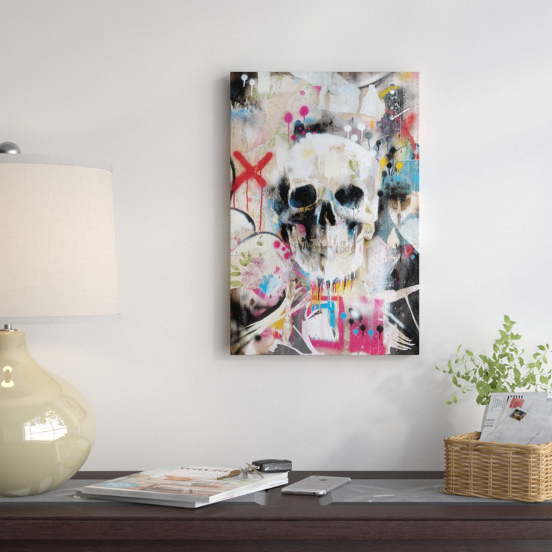 " Skull " by Famous When Dead, 26" H x 18" W x 1.5" D, Black Framed Canvas, No Mat