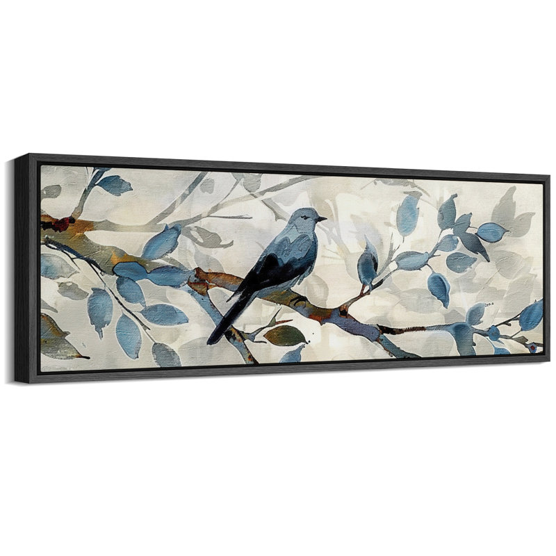 «Animals Tranquil Blue Birds On Tree Branches On Canvas», reproduction de 2 pièces, H 20 po x l 60 po, Noir, noir, noir, noir