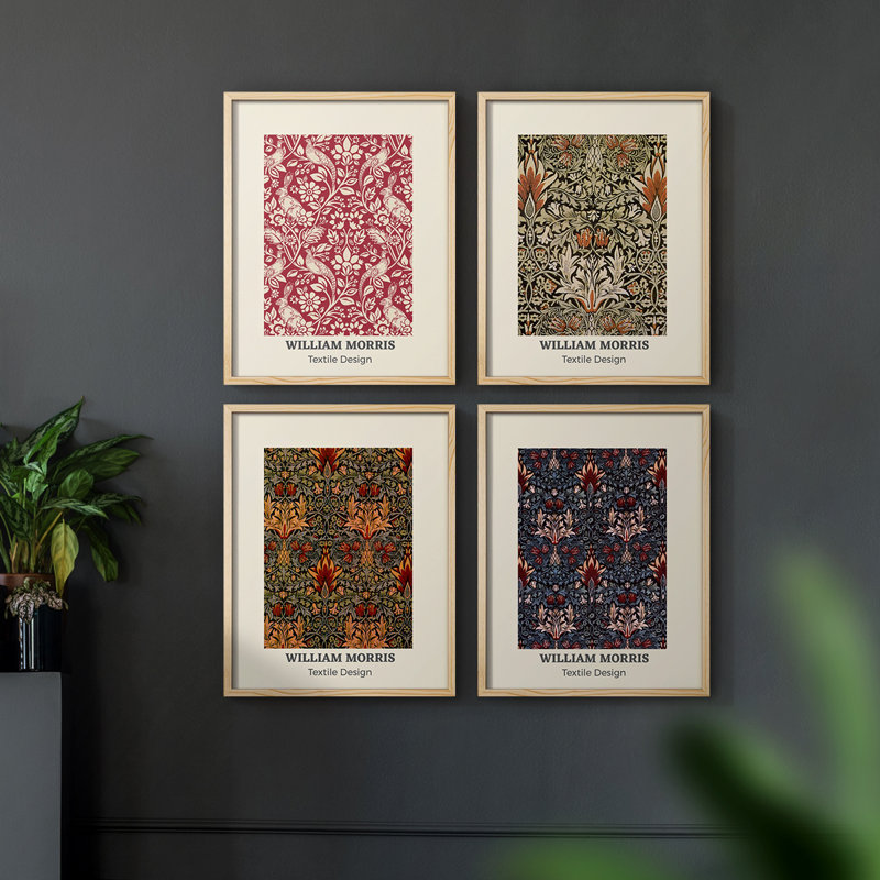 «William Morris», ensemble de 4 reproductions encadrées, Naturel, H 14 po x l 44 po