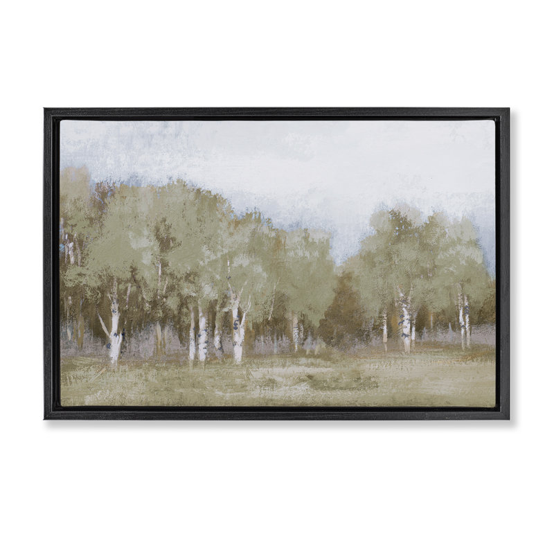 Cadre flottant Autumn Greens Tranquil Trees, design par Michael Marcon, Cadre flottant noir de jais, H 17 po x l 25 po