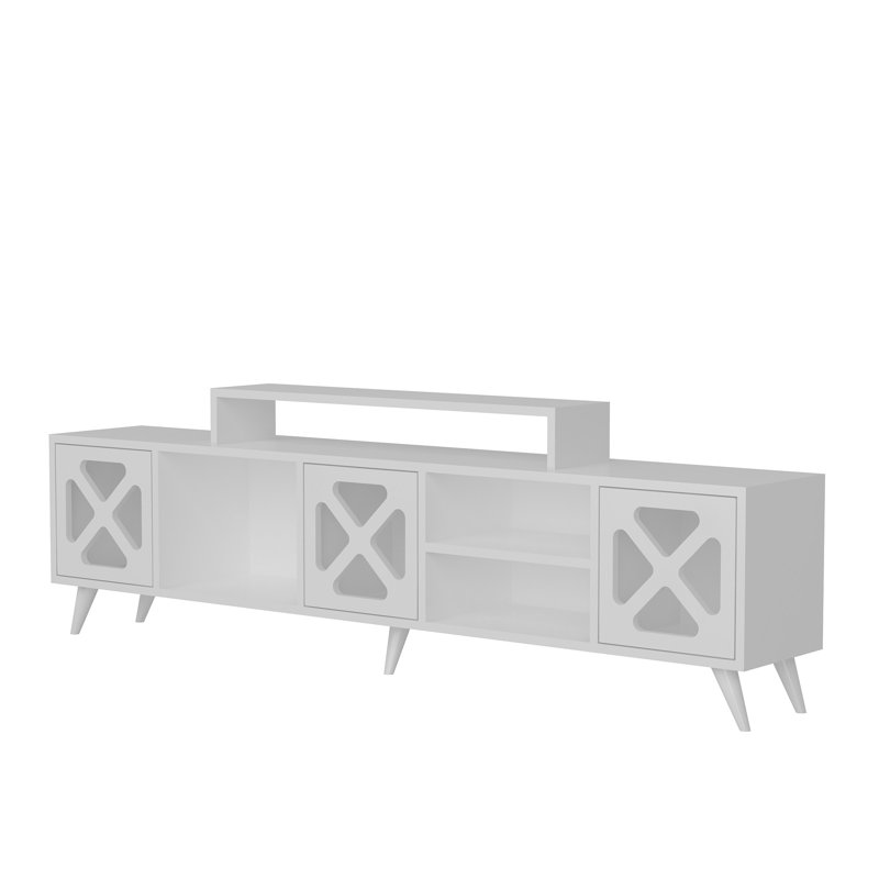 Meuble télé élégant et moderne, couleur blanche, 70,9 x 18,0 x 11,6 pouces | 100% panneau de particules enduit de mélamine, épaisseur: 0,7 pouce | Nombreuses tablettes, conception murale, parfaites pour le salon et les espaces de divertissement