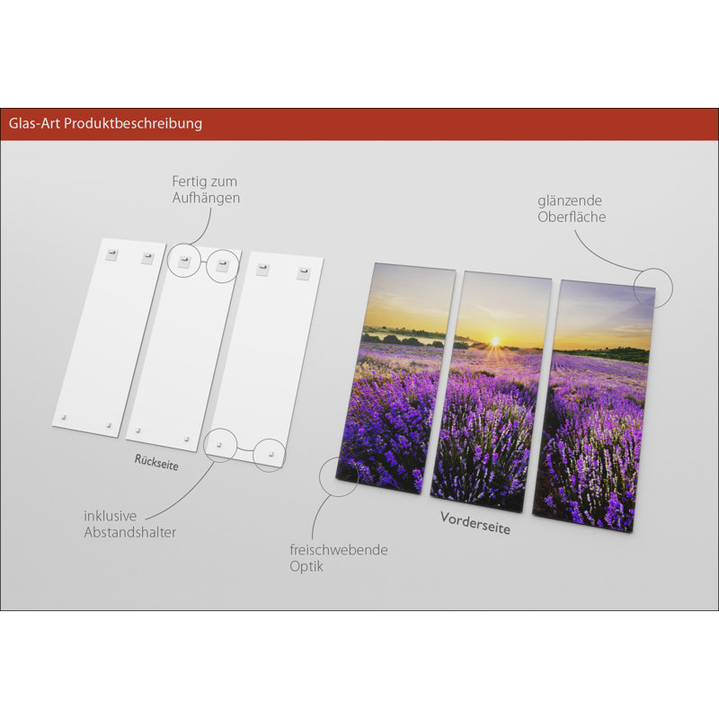 3 Piece No Frame Print on Glass