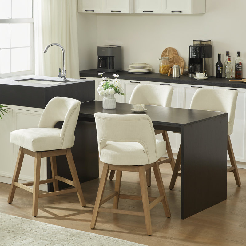 Tabourets de bar pivotants de 27,1 po de hauteur (ensemble de 4), Beige / polyester, 4, Chêne clair