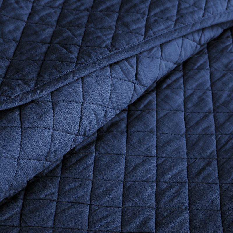 Ensemble de courtepointe standard moderne et contemporaine en coton à motif de losange Ava Diamond, Bleu marine