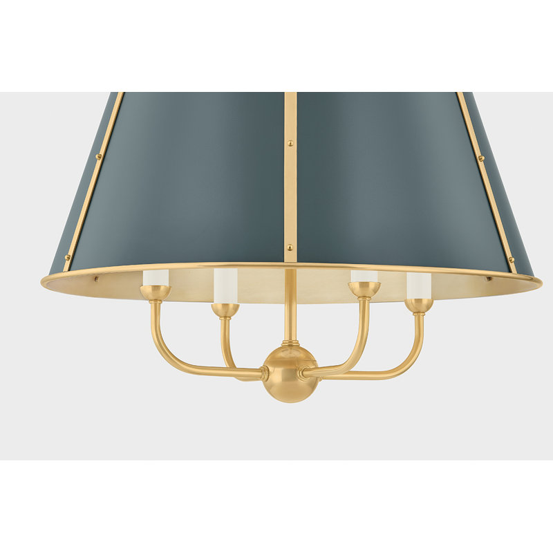 Cambridge Chandelier in Aged Brass/Soft Crimson by Mark D. Sikes, Antique Brass/Green, 4 Lights