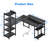Amberann Adjustable L-Shaped Metal Base Computer Desk with Power Outlet
