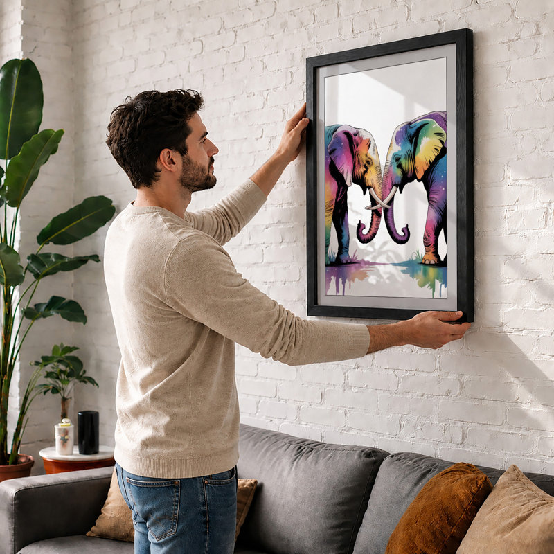 Elephants in Watercolour Modern - Framed Print, Unframed, A1 - 84.1 x 59.4 cm