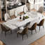 Ensemble de table de salle à manger extensible en fritté de 94,5 po avec 8 chaises en similicuir, ensemble de salle à manger de luxe moderne 9 pièces avec base en U en acier inoxydable-1452195930-1452195929