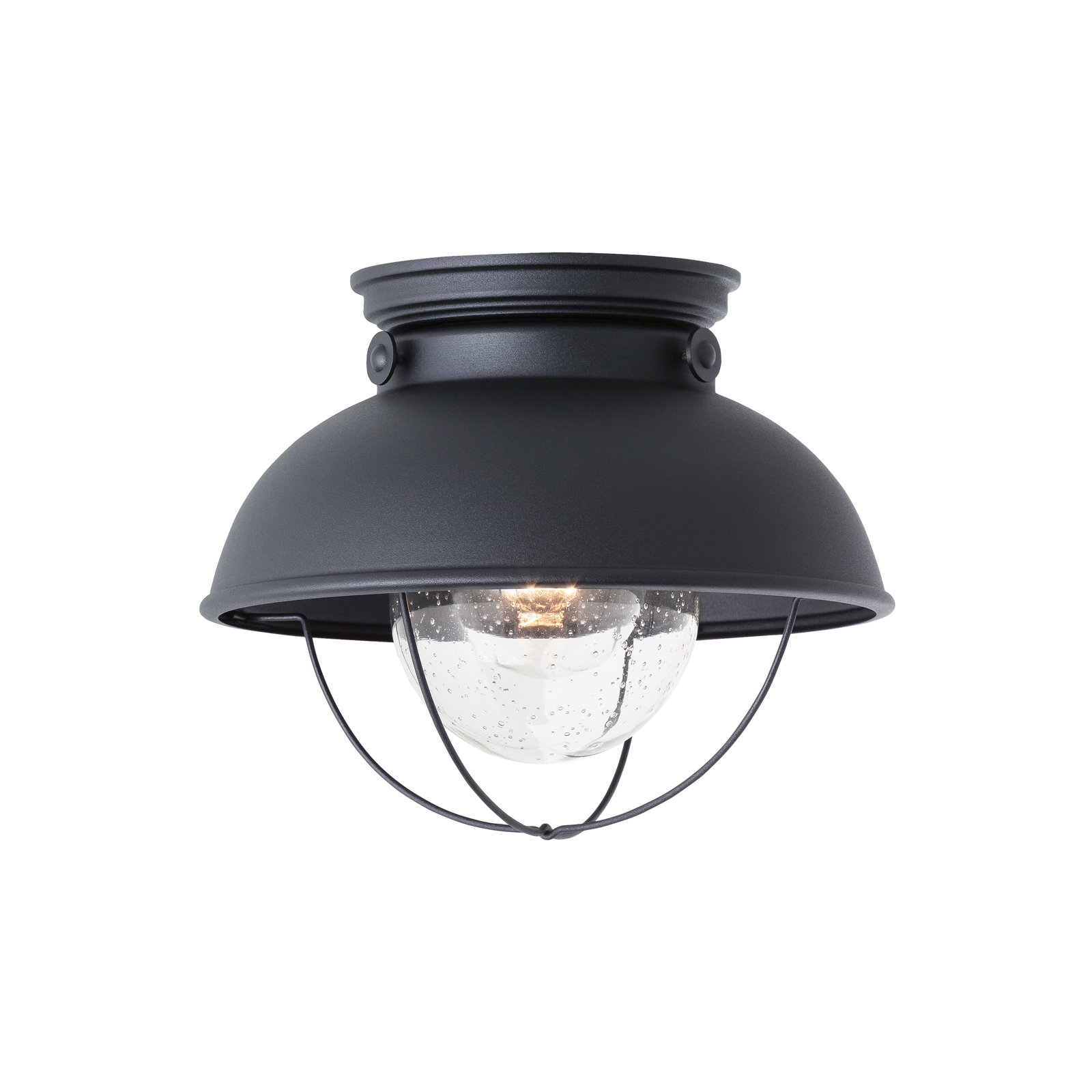 Audrey Seeded Bell Outdoor Semi-Flush Mount, Black