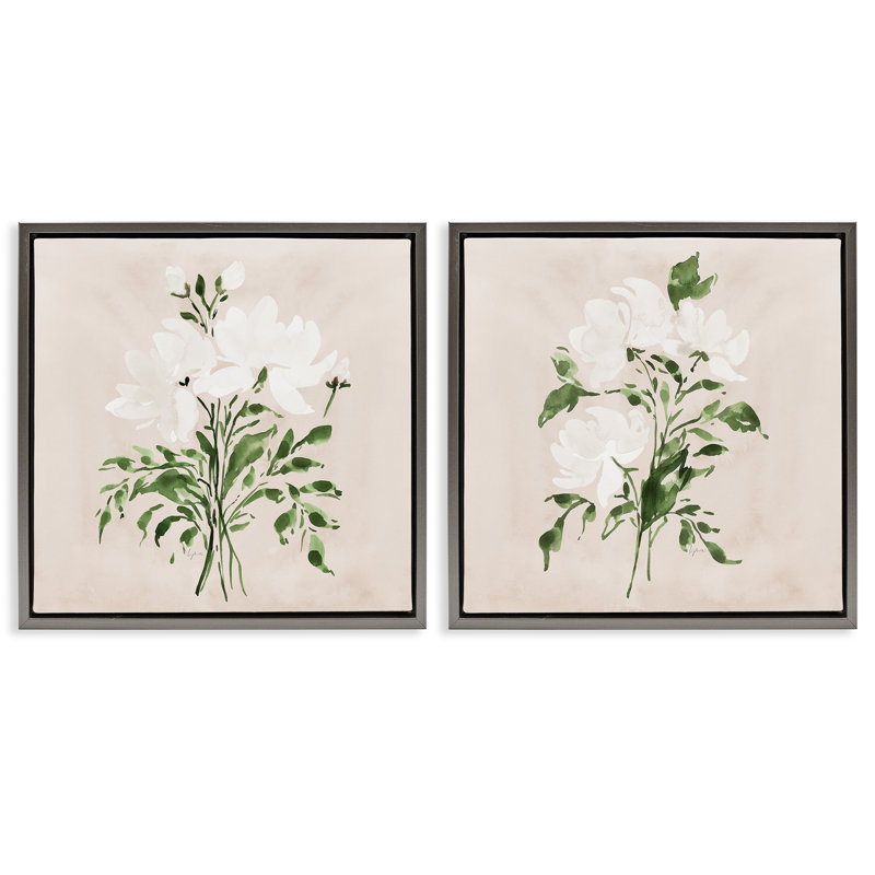 Ensemble de cadres flottants 2 pièces White On Tan Botanicals, design par Lucille Price, H 25 po x l 25 po