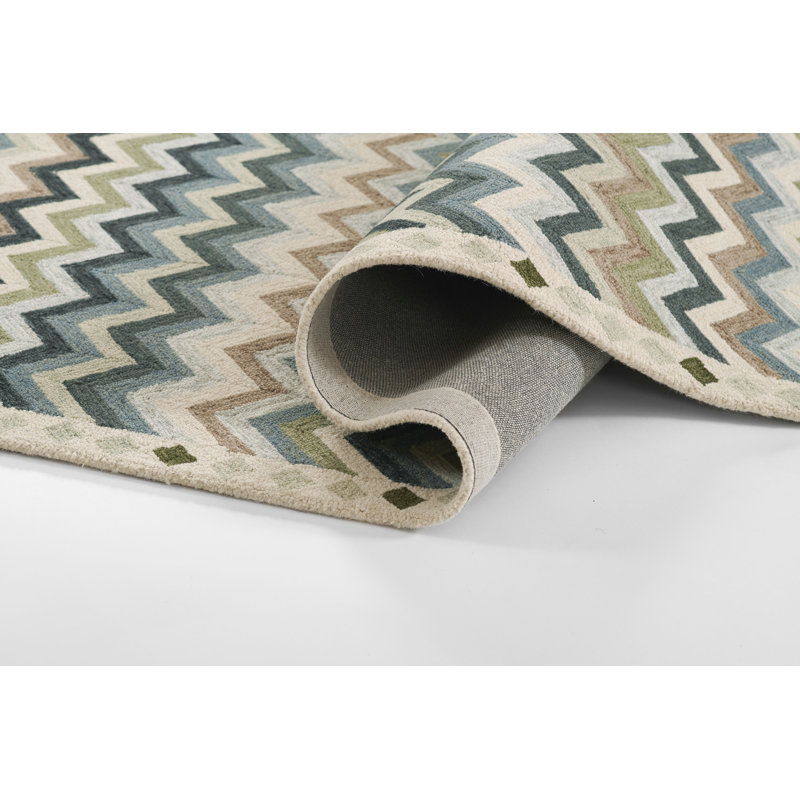Erin Gates by Momeni Abbot Hand Tufted Wool Zig Zag Blue Area Rug 5' X 8', Rectangle 3'6" x 5'6"