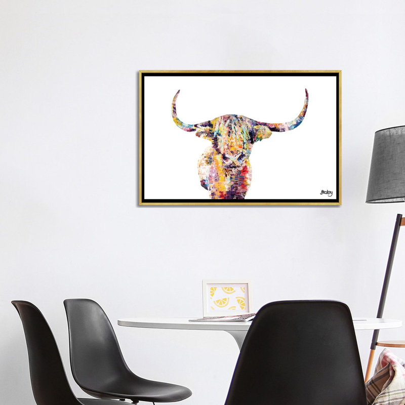 « highland cow » par becksy-print, H 26 po x l 40 po x 1,5 po, Toile encadrée d'or