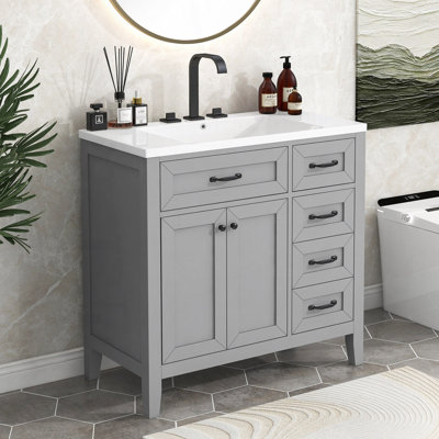 Bathroom Vanity With Sink Combo, Bathroom Cabinet With Drawers, Solid Frame And MDF Board