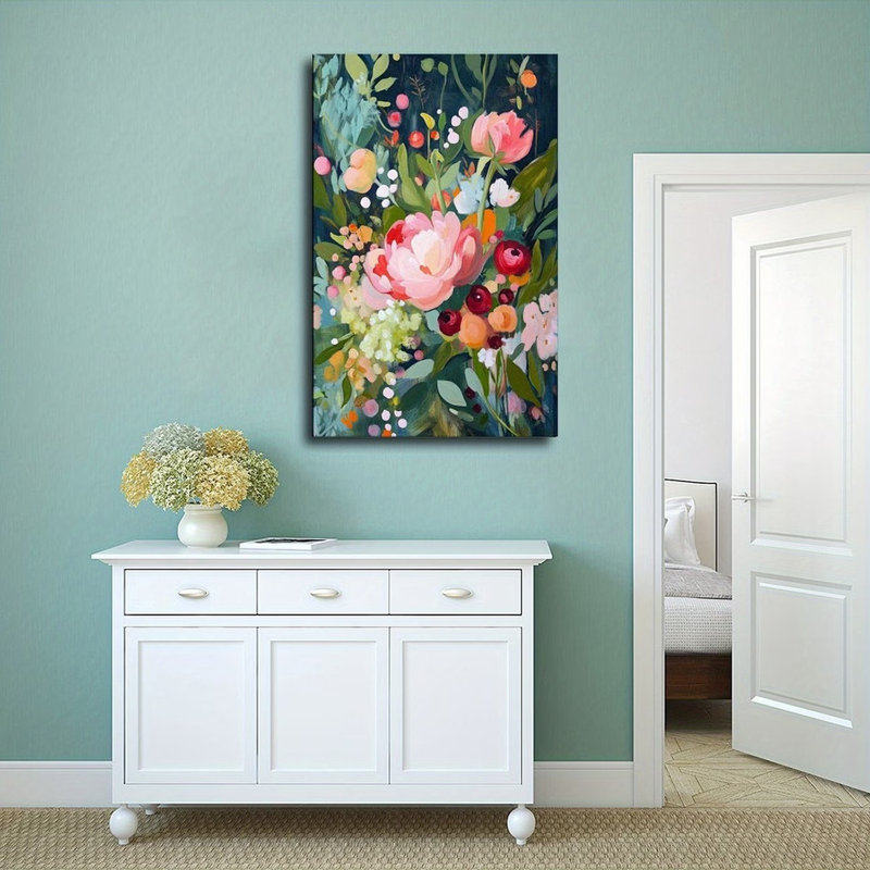 1pc 2D Flat Pink Peonies Wall Art | Hand-Painted-Look Floral Framed Canvas with Soft Pastel Pink., 45cm H x 30cm W