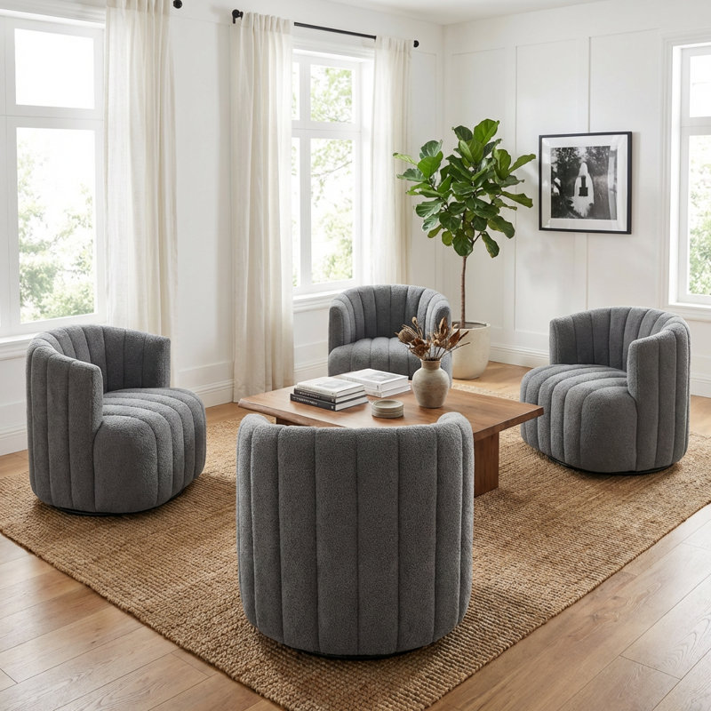 Bryonie Upholstered Swivel Barrel Chair, Gray