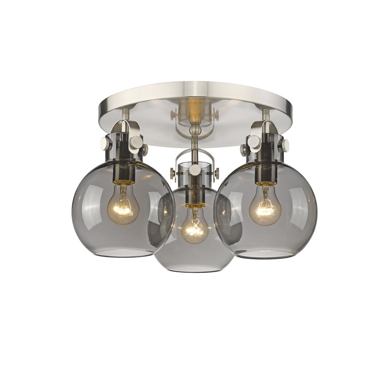 Plafonnier encastré 3 lumières Slocomb, Plaqué couleur fumée, Nickel satiné