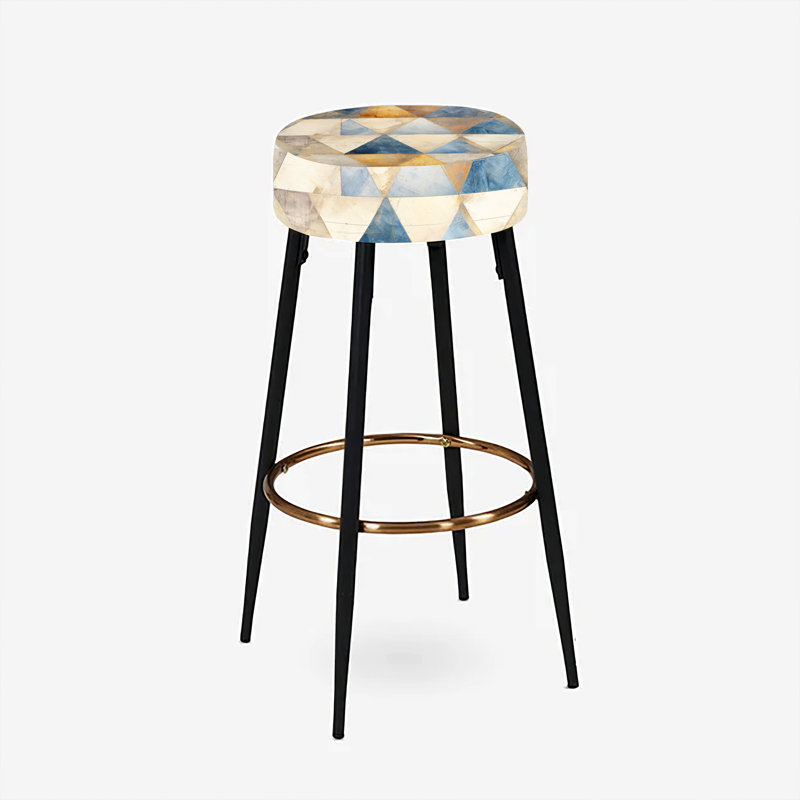 Ensemble de 2 tabourets de bar géométriques beige et bleu