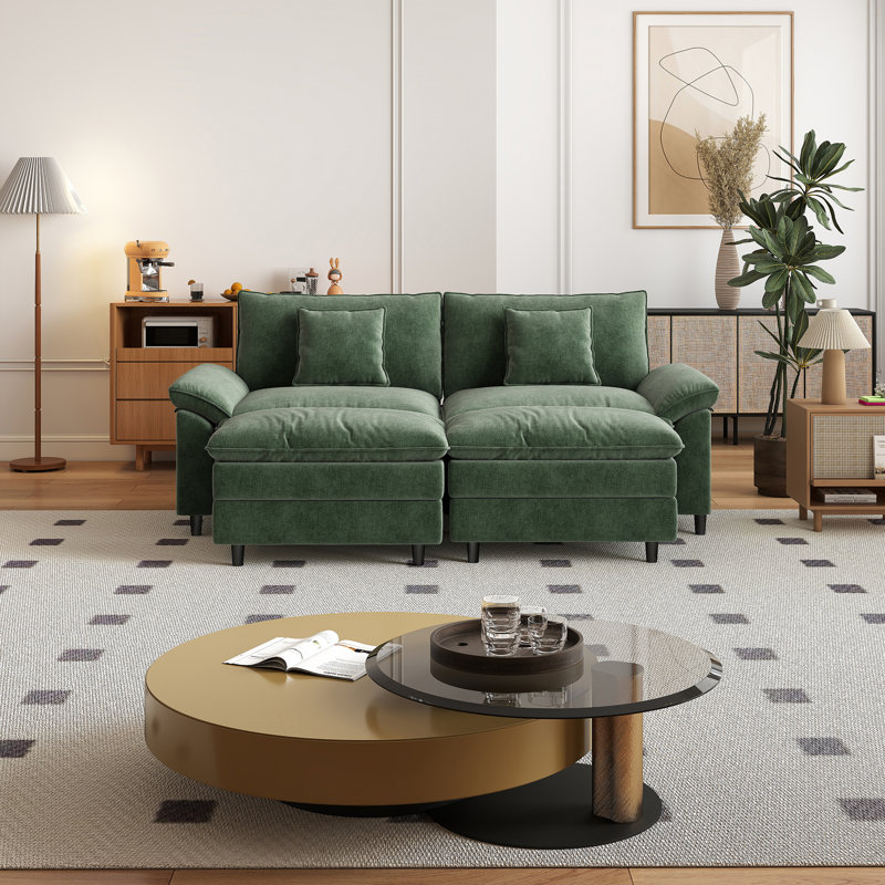 Canapé double en chenille avec deux repose-pieds, Vert