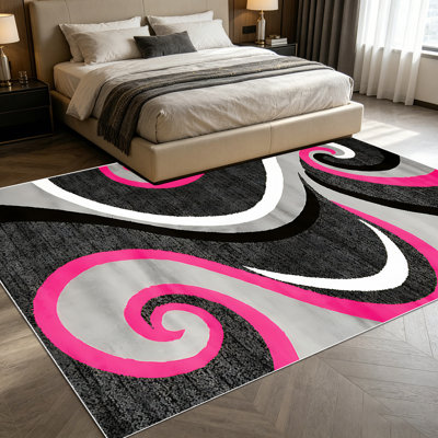 1pièces tapis audacieux à motif abstrait tourbillon rose, noir, gris et blanc pour le salon, doux et confortables, adaptés à toutes les saisons, faciles à entretenir, lavables à la machine, tapis de ferme sous la table convenant à la salle à manger, la chambre à coucher,
