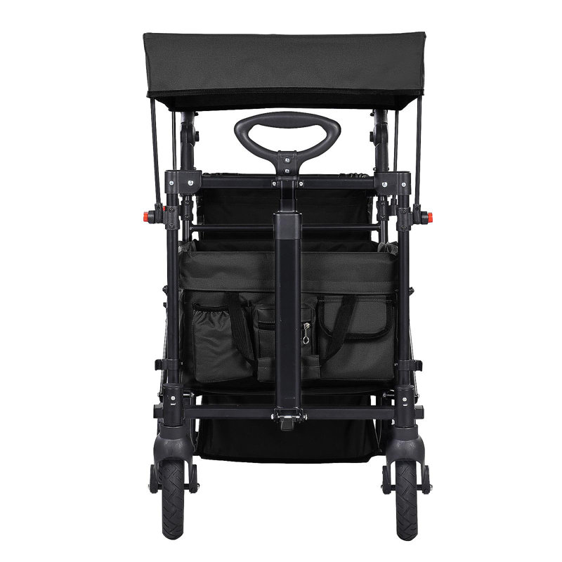 Poussette Wagon pour 2 enfants, poussette pliable à tirer avec poignée réglable, auvent amovible pour harnais, 4 roues avec freins, poussette tandem multifonctionnelle pour le camping - noir