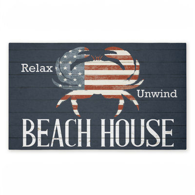 Tapis de porte d'extérieur à imprimé crabe Relax Unwind Beach House, design par Kim Allen, 18 po x 30 po