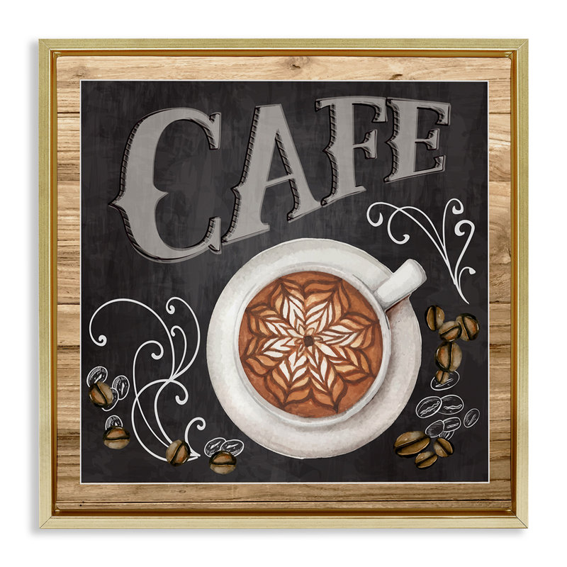 Enseigne de café de style tableau noir, Cadre flottant métallique doré, H 25 po x l 25 po