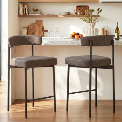 Grey Modern Bar Stools Set of 2, 24 Inch Counter Stools with Curved Backrest, Counter Height Bar Stools for Kitchen Island