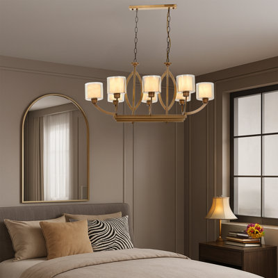 8 Lights Metal Body Glass Cap Vintage Shaded Chandelier