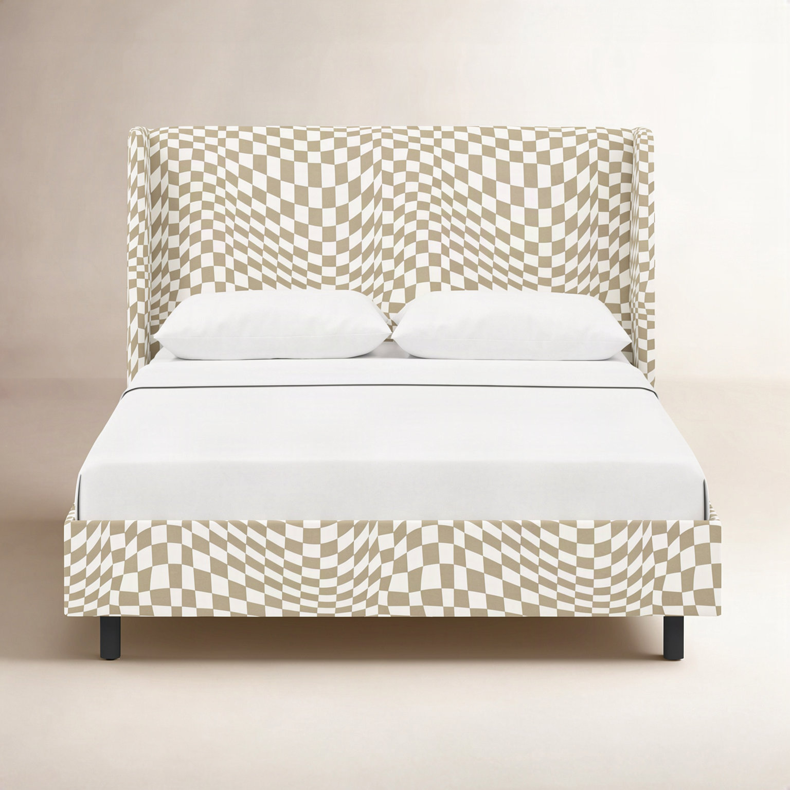 Lapa Wingback Bed, Full, Groovy Tan Checkered
