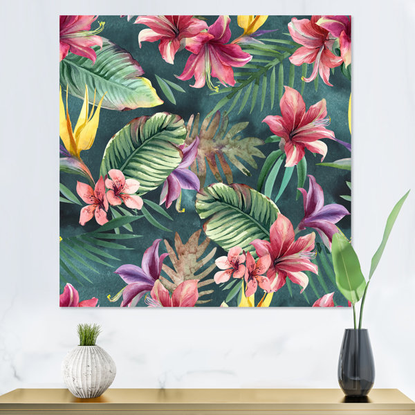 Bless international Tropical Red Flower In Palm Leaves On Canvas Print ...