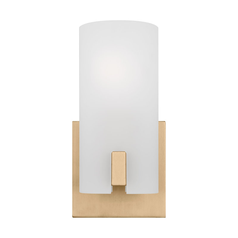 Satin Brass and Etched Glass Small Wall Sconce