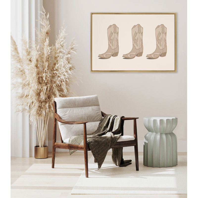 «Cowboy bottes Landscape» par Honey Island Studio, reproduction d'art sur toile encadrée, Or vif
