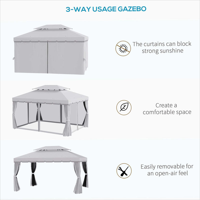 Outsunny 10' X 13' Patio Gazebo, Outdoor Gazebo Canopy Shelter With Netting And Curtains, Aluminum Frame For Garden, Lawn, Backyard And Deck