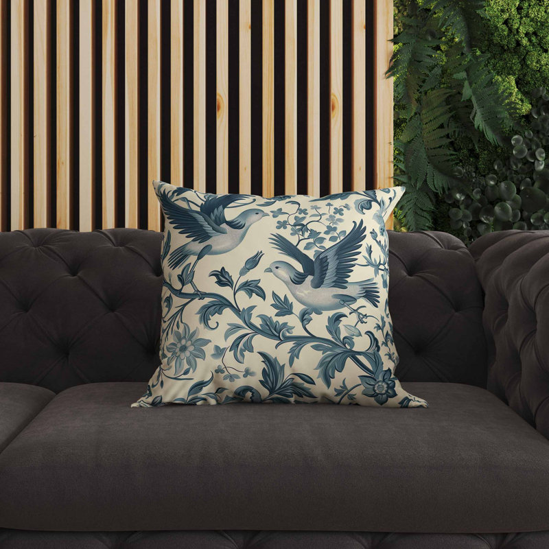 Coussin intérieur / extérieur Delicate Duet, Carré 16 po, Bleu / Beige