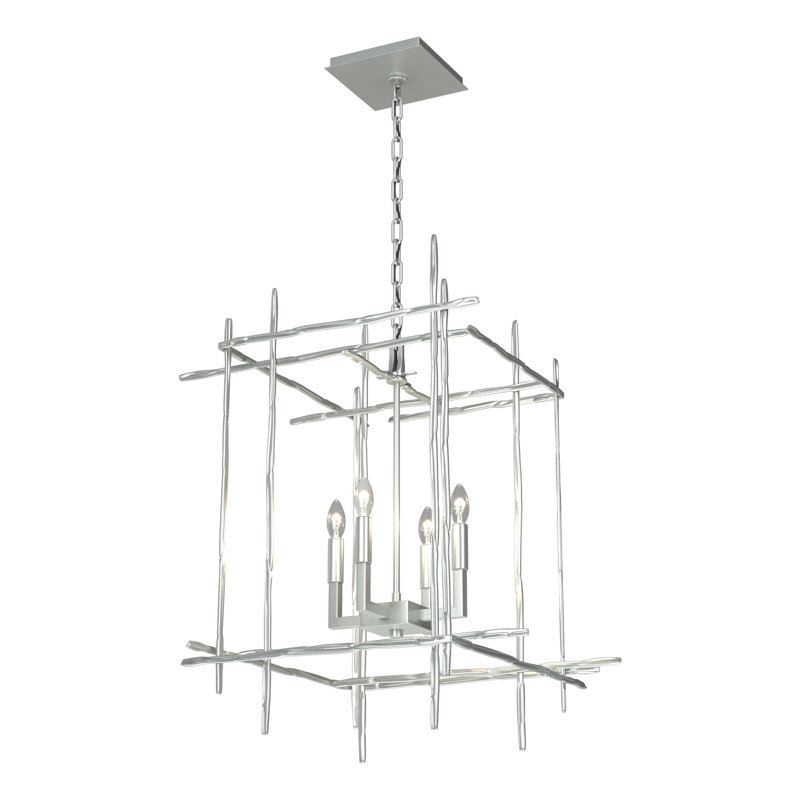 Lustre rectangulaire à 4 lumières Tura, Médium, Platine rétro