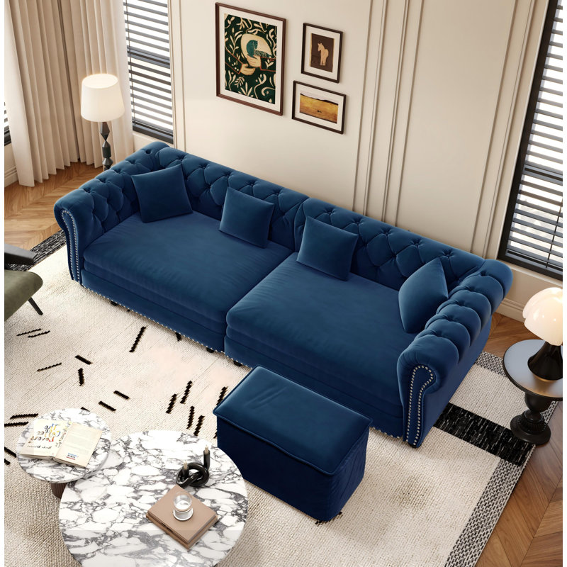 Canapé-lit de 89 po en velours Chesterfield, canapé-lit escamotable, canapé-lit très grand convertible pour le bureau d'un salon