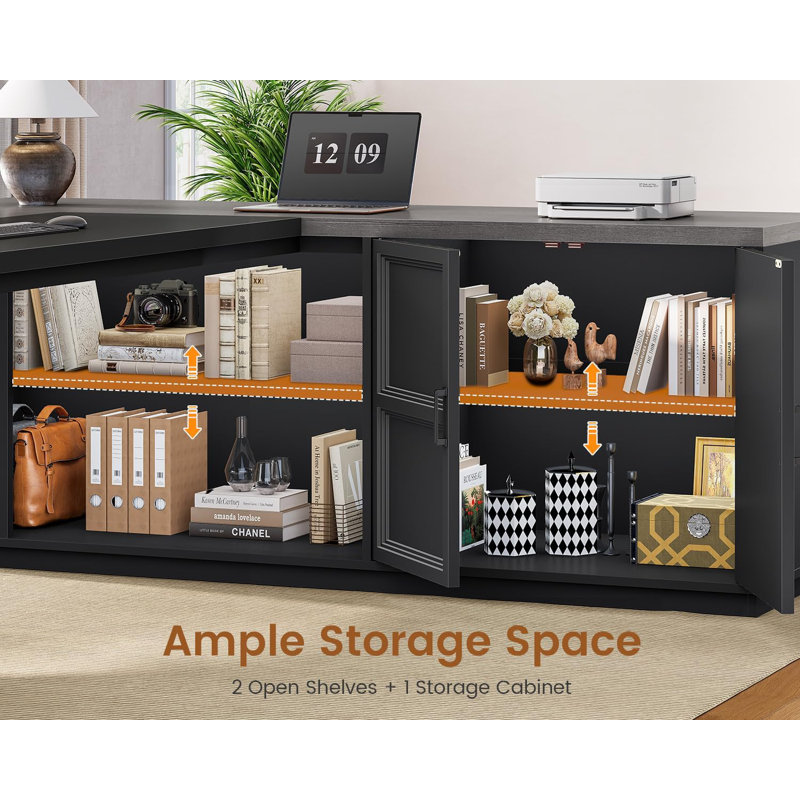 Bureau de direction en L 78,7 po avec station de charge, Gris/noir