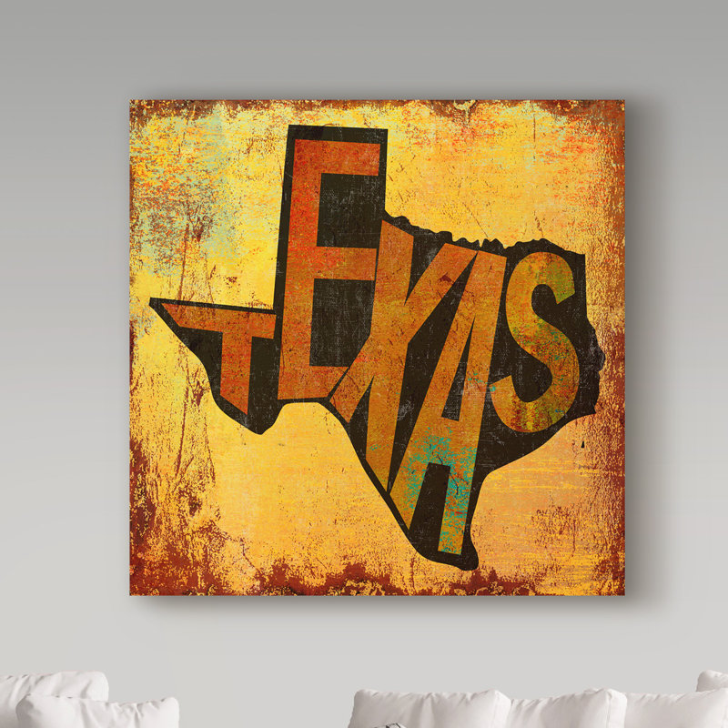 « texas word map », art textuel sur toile tendue, H 14 po x l 14 po x P 2 po
