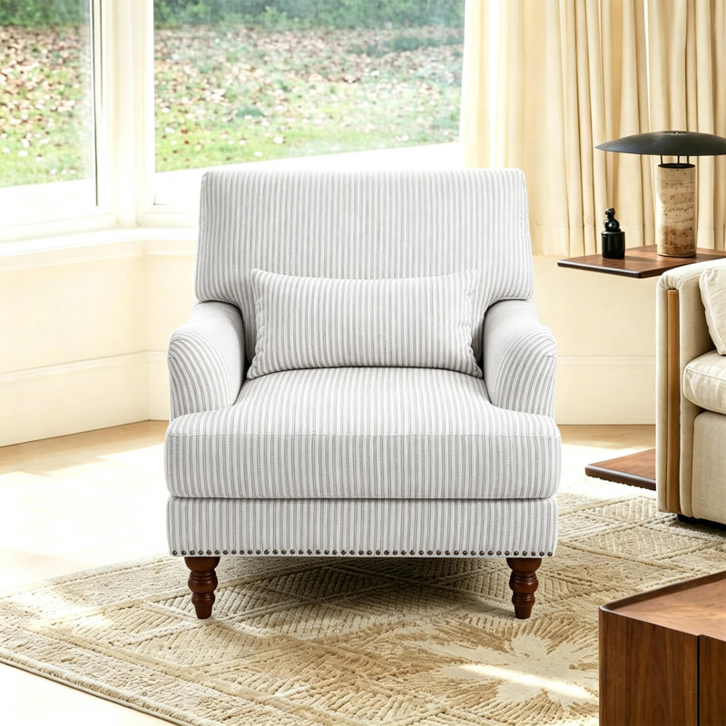 Upholstered Armchair, PINSTRIPE GRAY Chenille