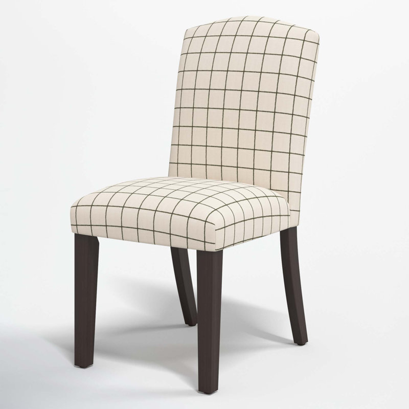 Estrela 20'' H Upholstered Dining Chair, Line Tattersall Green, Black