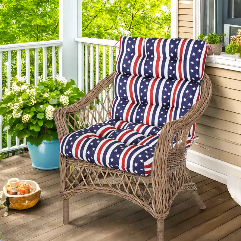 Outdoor Replacement Cushion Set Deep Seating High Back Seat / Back Cushions with Ties (Set of 2), American Flag