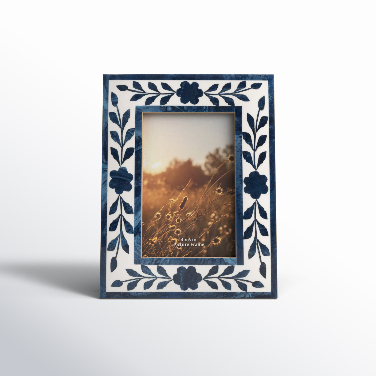 Birch Lane™ Amma 4" x 6" Picture Frame - Blue and White Floral Petals Polyresin Portrait Holder - Decorative Glass Frame for Home or Office - Sentimental Gift Idea & Reviews | Birch Lane