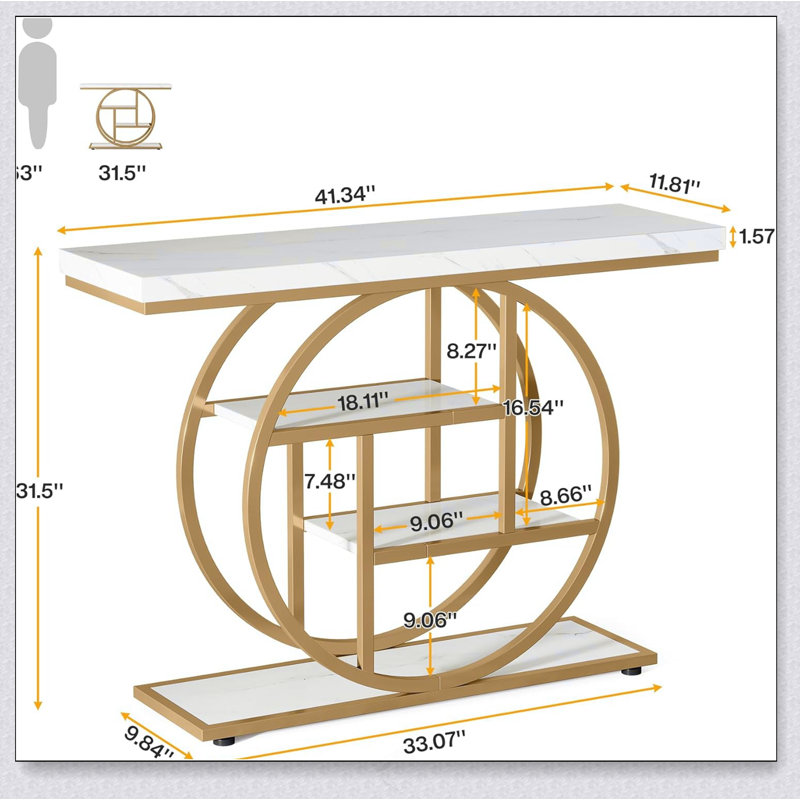 Table console 41,3 po, Blanc / Doré