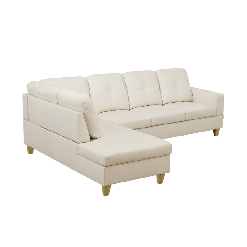 Mavretta Upholstered Sectional, Left Hand Facing, Off White Faux Leather