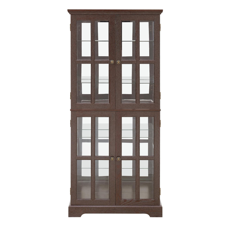 Curio Display Cabinet, Antique Display Cabinet With Glass Doors Adjustable Shelves For Collectibles Four Door Design Vintage Showcase For Home Or Office Antique Display Case E26 Bulb Included CHE