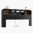 Rounded-Edge Wood Grain Bookcase Headboard with LED Lighting & Built-In Charging Station, King-350712589-350712817